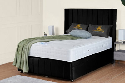 UKBEDFURNITURE Kamara Wingback Plush Black End Opening Divan Ottoman Bed With 54 Inch Headboard from B&Q