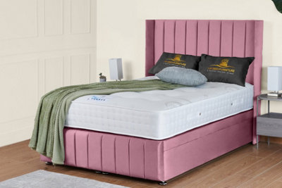 UKBEDFURNITURE Kamara Wingback Plush Pink End Opening Divan Ottoman Bed With 54 Inch Headboard from B&Q