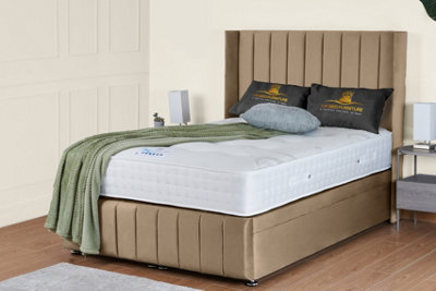 UKBEDFURNITURE Kamara Wingback Plush Beige End Opening Divan Ottoman Bed With 54 Inch Headboard from B&Q