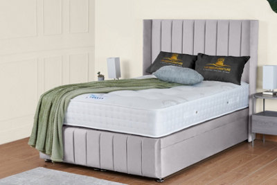 UKBEDFURNITURE Kamara Wingback Plush Silver End Opening Divan Ottoman Bed With 54 Inch Headboard & 10 Inch Orthopaedic Mattress from B&Q