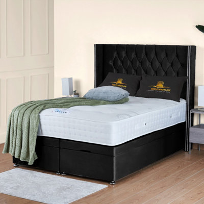 UKBEDFURNITURE Francesca Plush Black End Opening Divan Ottoman Bed With 54 Inch Headboard from B&Q