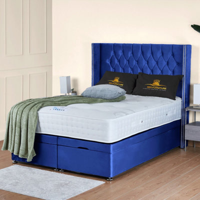 UKBEDFURNITURE Francesca Plush Blue End Opening Divan Ottoman Bed With 54 Inch Headboard from B&Q