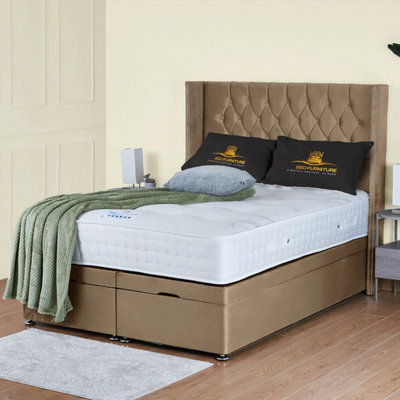 UKBEDFURNITURE Francesca Plush Beige End Opening Divan Ottoman Bed With 54 Inch Headboard from B&Q