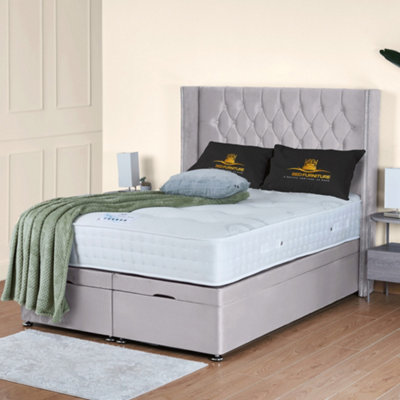 UKBEDFURNITURE Francesca Plush Silver End Opening Divan Ottoman Bed With 54 Inch Headboard & 10 Inch Orthopaedic Mattress from B&Q