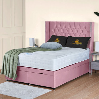 UKBEDFURNITURE Francesca Plush Pink End Opening Divan Ottoman Bed With 54 Inch Headboard & 10 Inch Orthopaedic Mattress from B&Q