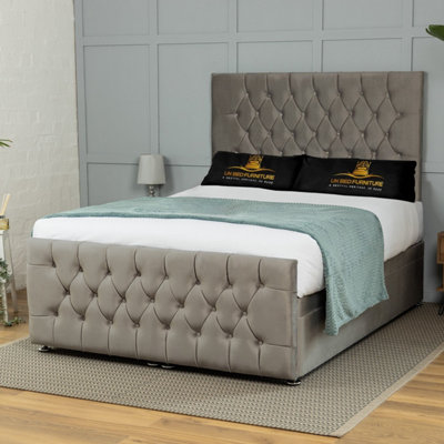UKBEDFURNITURE Winchester Plush Grey End Opening Divan Ottoman Bed With 54 Inch Headboard & 10 Inch Orthopaedic Mattress from B&Q