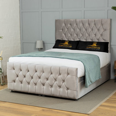 UKBEDFURNITURE Winchester Plush Silver End Opening Divan Ottoman Bed With 54 Inch Headboard & 10 Inch Orthopaedic Mattress from B&Q