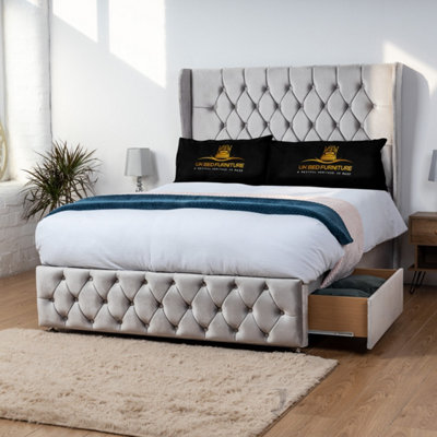 UKBEDFURNITURE Luxor Silver Plush Wingback Divan Bed With 2 Foot End Drawers & 54 Inch Headboard from B&Q