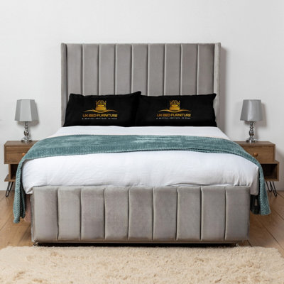 UKBEDFURNITURE Arizona Grey Plush Wingback Divan Bed Base With 54 Inch HeadboardNo Storage from B&Q
