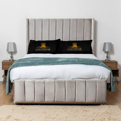 UKBEDFURNITURE Arizona Silver Plush Wingback Divan Bed Base With 54 Inch HeadboardNo Storage from B&Q