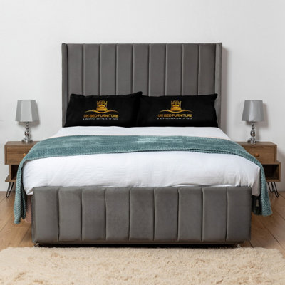 UKBEDFURNITURE Arizona Steel Plush Wingback Divan Bed Base With 54 Inch HeadboardNo Storage from B&Q