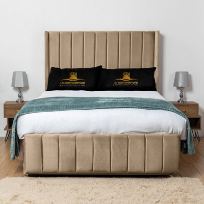 UKBEDFURNITURE Arizona Beige Plush Wingback Divan Bed Base With 54 Inch Headboard & 10 Inch Orthopaedic MattressNo Storage from B&Q