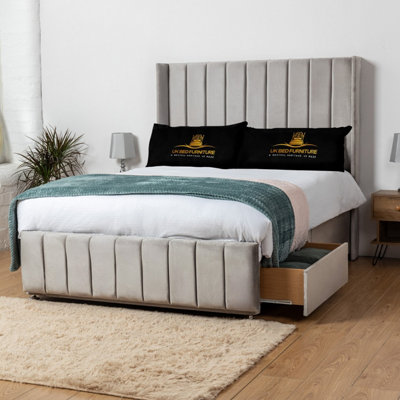 UKBEDFURNITURE Arizona Silver Plush Wingback Divan Bed With 2 Foot End Drawers & 54 Inch Headboard from B&Q