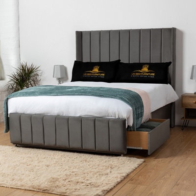 UKBEDFURNITURE Arizona Steel Plush Wingback Divan Bed With 2 Foot End Drawers & 54 Inch Headboard from B&Q