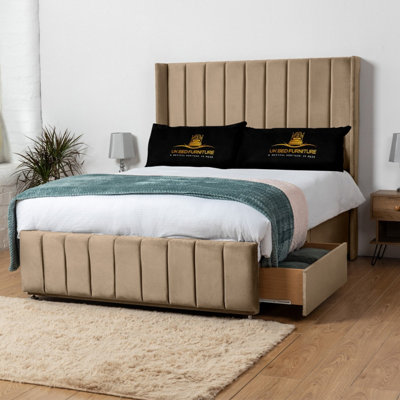 UKBEDFURNITURE Arizona Beige Plush Wingback Divan Bed With 2 Foot End Drawers & 54 Inch Headboard from B&Q