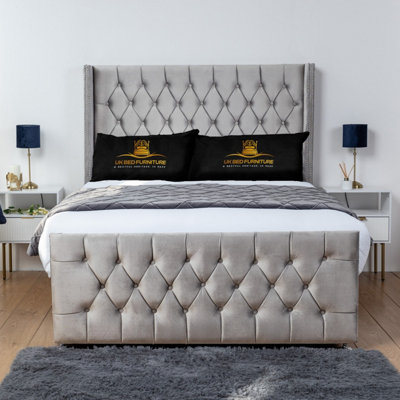 UKBEDFURNITURE Emily Silver Plush Wingback Divan Bed Base With 54 Inch HeadboardNo Storage from B&Q