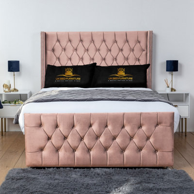 UKBEDFURNITURE Emily Pink Plush Wingback Divan Bed Base With 54 Inch HeadboardNo Storage from B&Q