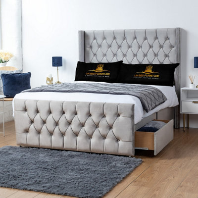 UKBEDFURNITURE Emily Silver Plush Wingback Divan Bed With 2 Foot End Drawers & 54 Inch Headboard from B&Q