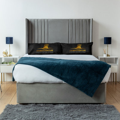 UKBEDFURNITURE Skyline Grey Plush Wingback Divan Bed Base With 54 Inch HeadboardNo Storage from B&Q