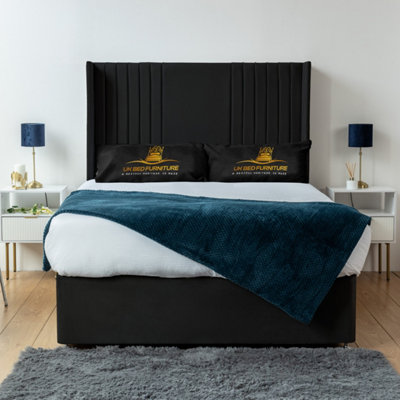 UKBEDFURNITURE Skyline Black Plush Wingback Divan Bed Base With 54 Inch HeadboardNo Storage from B&Q