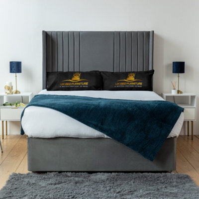 UKBEDFURNITURE Skyline Steel Plush Wingback Divan Bed Base With 54 Inch HeadboardNo Storage from B&Q