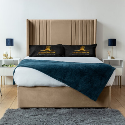 UKBEDFURNITURE Skyline Beige Plush Wingback Divan Bed Base With 54 Inch Headboard & 10 Inch Orthopaedic MattressNo Storage from B&Q