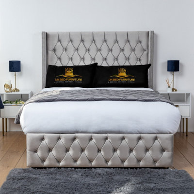 UKBEDFURNITURE Jasmine Silver Plush Wingback Divan Bed Base With 54 Inch HeadboardNo Storage from B&Q