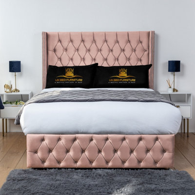 UKBEDFURNITURE Jasmine Pink Plush Wingback Divan Bed Base With 54 Inch HeadboardNo Storage from B&Q