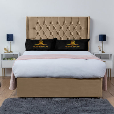 UKBEDFURNITURE Mary Beige Plush Wingback Divan Bed Base With 54 Inch HeadboardNo Storage from B&Q