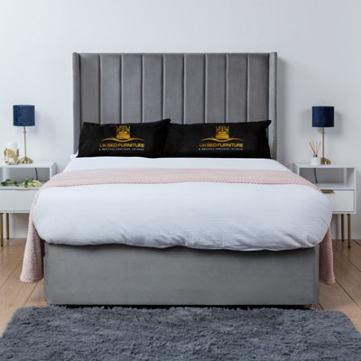 UKBEDFURNITURE Bella Grey Plush Wingback Divan Bed Base With 54 Inch HeadboardNo Storage from B&Q
