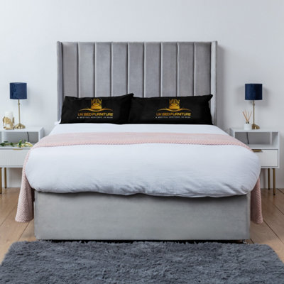 UKBEDFURNITURE Bella Silver Plush Wingback Divan Bed Base With 54 Inch Headboard & 10 Inch Orthopaedic MattressNo Storage from B&Q