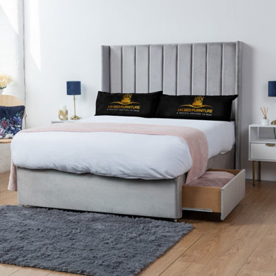 UKBEDFURNITURE Bella Silver Plush Wingback Divan Bed With 2 Foot End Drawers & 54 Inch Headboard from B&Q