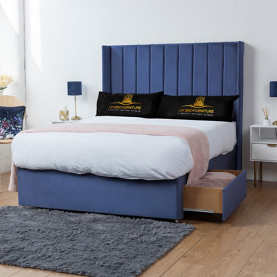 UKBEDFURNITURE Bella Blue Plush Wingback Divan Bed With 2 Foot End Drawers & 54 Inch Headboard from B&Q