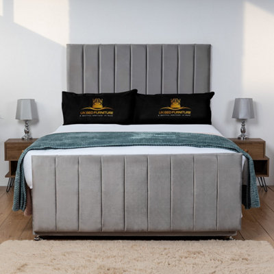 UKBEDFURNITURE Hampton Grey Plush  Divan Bed Base With 26 Inch HeadboardNo Storage from B&Q