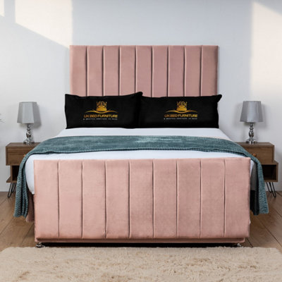 UKBEDFURNITURE Hampton Pink Plush  Divan Bed Base With 26 Inch HeadboardNo Storage from B&Q