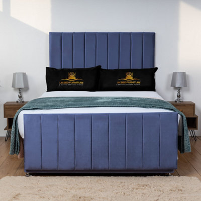 UKBEDFURNITURE Hampton Blue Plush  Divan Bed Base With 26 Inch HeadboardNo Storage from B&Q