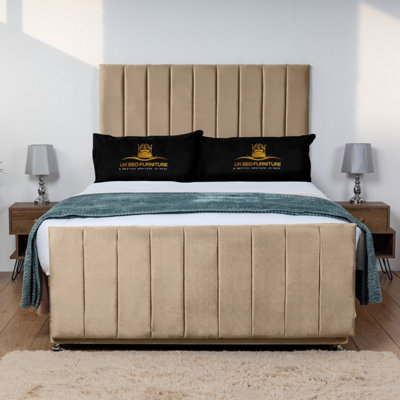 UKBEDFURNITURE Hampton Beige Plush  Divan Bed Base With 26 Inch HeadboardNo Storage from B&Q