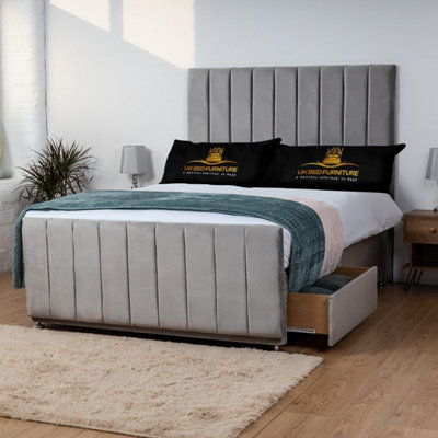 UKBEDFURNITURE Hampton Grey Plush Divan Bed With 2 Foot End Drawers & 26 Inch Headboard from B&Q