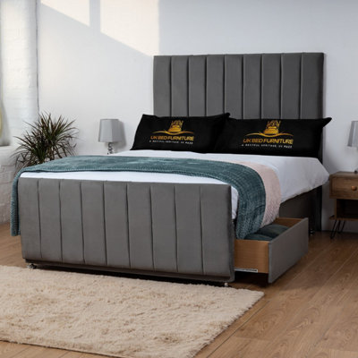 UKBEDFURNITURE Hampton Steel Plush Divan Bed With 2 Foot End Drawers & 26 Inch Headboard from B&Q
