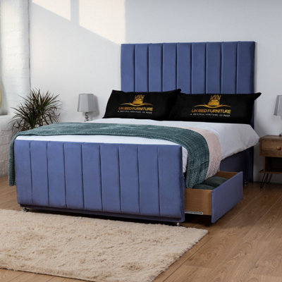 UKBEDFURNITURE Hampton Blue Plush Divan Bed With 2 Foot End Drawers & 26 Inch Headboard from B&Q
