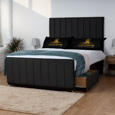 UKBEDFURNITURE Hampton Black Plush Divan Bed 2 Foot End Drawers With 10 Inch Orthopaedic Mattress & 26 Inch Headboard from B&Q