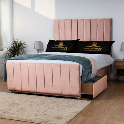 UKBEDFURNITURE Hampton Pink Plush Divan Bed 2 Foot End Drawers With 10 Inch Orthopaedic Mattress & 26 Inch Headboard from B&Q
