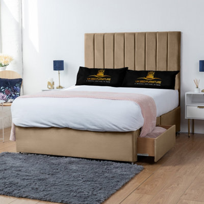 UKBEDFURNITURE Hampton Beige Plush Divan Bed 2 Foot End Drawers With 10 Inch Orthopaedic Mattress & 26 Inch Headboard from B&Q