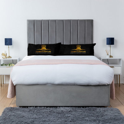 UKBEDFURNITURE Ashford Grey Plush  Divan Bed Base With 26 Inch HeadboardNo Storage from B&Q