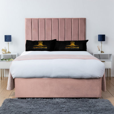 UKBEDFURNITURE Ashford Pink Plush  Divan Bed Base With 26 Inch HeadboardNo Storage from B&Q