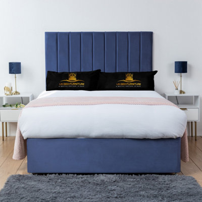 UKBEDFURNITURE Ashford Blue Plush  Divan Bed Base With 26 Inch HeadboardNo Storage from B&Q
