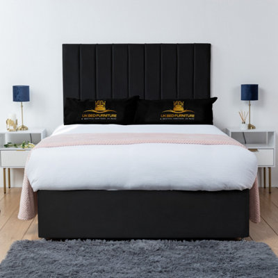 UKBEDFURNITURE Ashford Black Plush  Divan Bed Base With 26 Inch Headboard & 10 Inch Orthopaedic MattressNo Storage from B&Q