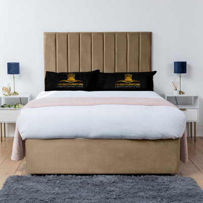 UKBEDFURNITURE Ashford Beige Plush  Divan Bed Base With 26 Inch Headboard & 10 Inch Orthopaedic MattressNo Storage from B&Q