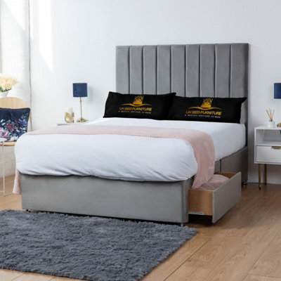 UKBEDFURNITURE Ashford Grey Plush Divan Bed With 2 Foot End Drawers & 26 Inch Headboard from B&Q