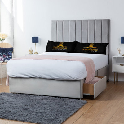 UKBEDFURNITURE Ashford Silver Plush Divan Bed With 2 Foot End Drawers & 26 Inch Headboard from B&Q